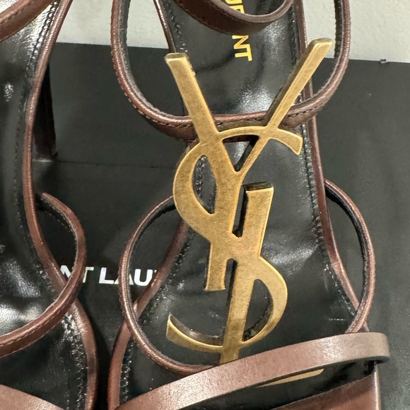 Yves Saint Laurent YSL Cassandra Brown Leather High Heel Sandals Sz 39.5 NEW - Picture 3 of 11